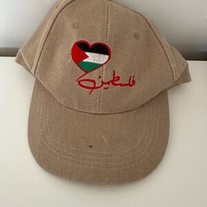 Tan Cap with Heart and Script Embroidery